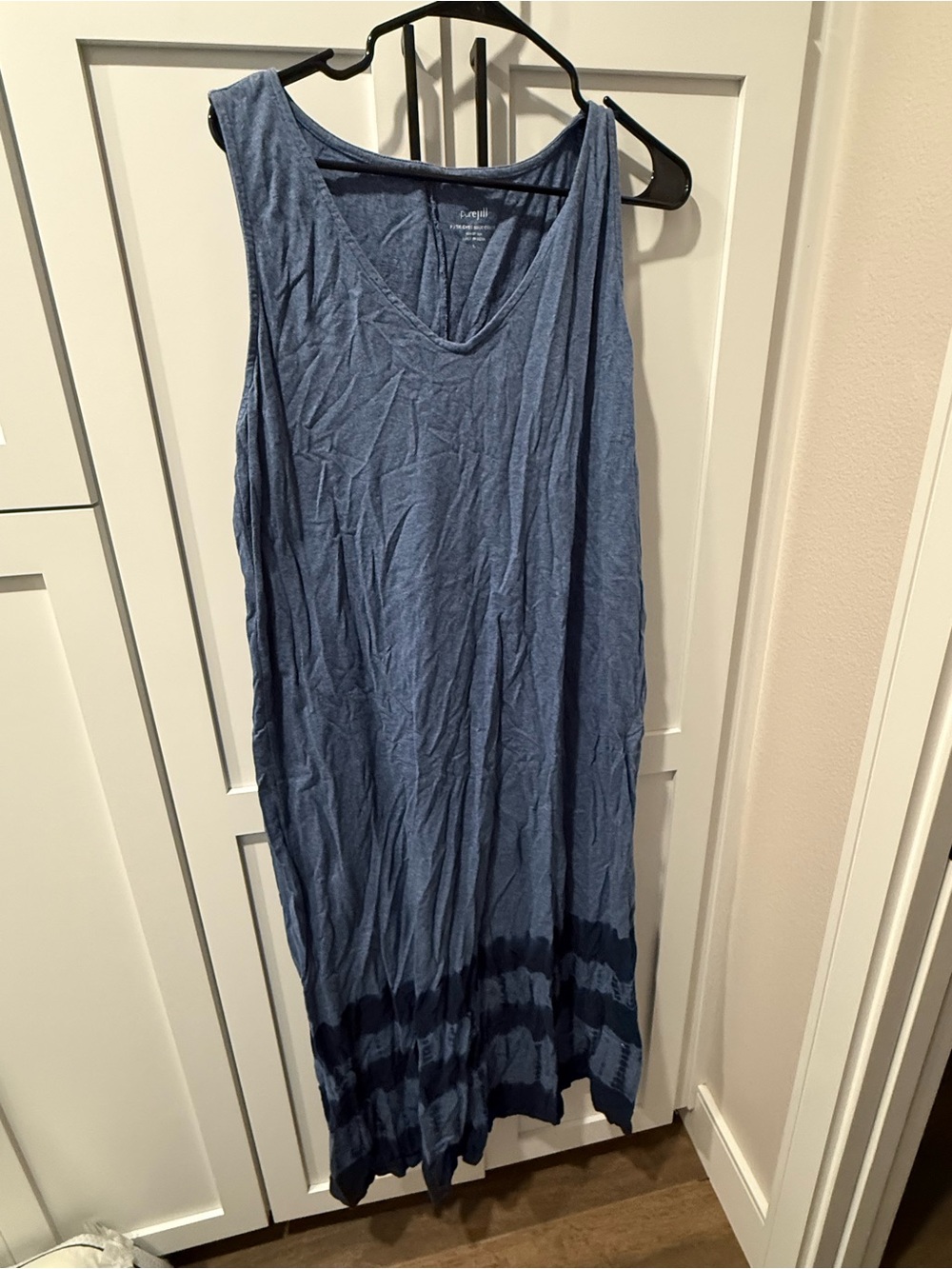Jjill Blue Sleeveless V-Neck Maxi Dress with Dark Hem Stripes